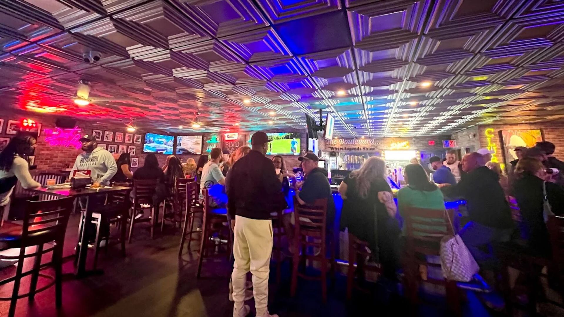 A packed house on a busy night at The Boulevard sports bar in Boynton Beach, FL