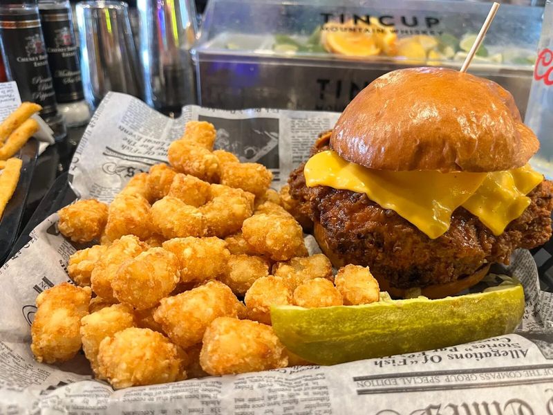 BLVD fried chicken sandwich with fries at The Boulevard, Boynton Beach